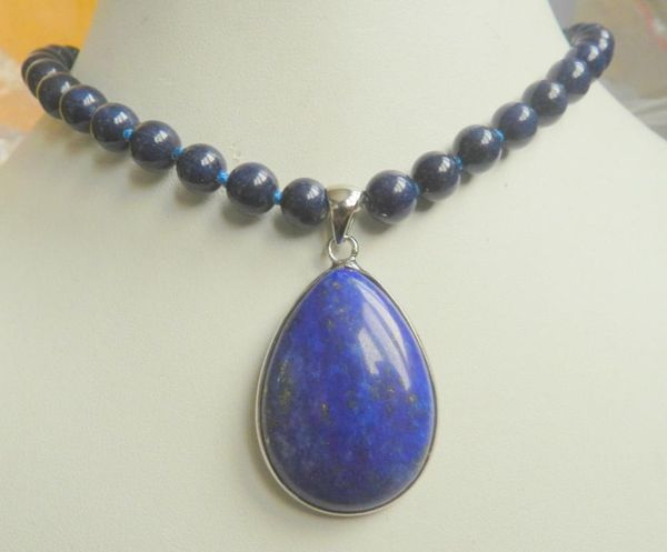 

new 8mm natural egyptians lapiss lazulis 28x36mm pendant necklace 18"a, Silver