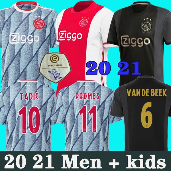 

20 21 ajax amsterdam fc soccer jersey neres promes Ã¡lvarez football shirt 2020 2021 promes tadic maillot men kids kit uniforms third 50th, Black;yellow