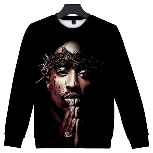 

mens hoodies 2pac 3d printed long sleeve crew neck sweatshirts fashion mens plus size casual hoodies designer, Black