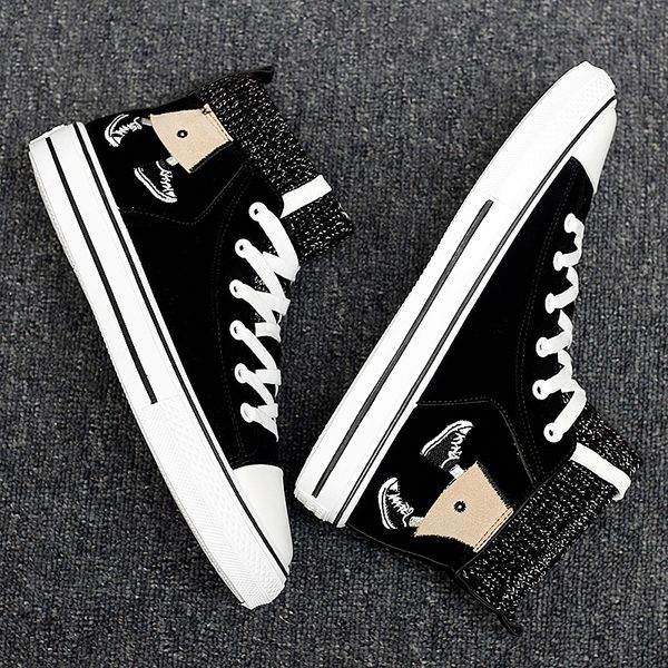 

coturno mens boty leisure cuero sneaker shoe sapatos for white lona leather shoes high male fashion mens para korean slip 2020, Black