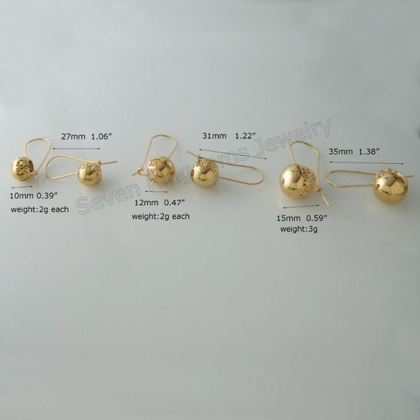 

stud min order 10$ / 3 sizes available diameter 0.39"/0.47"/0.59" - yellow gold gp overlay filled brass dangle ball earring/, Golden;silver