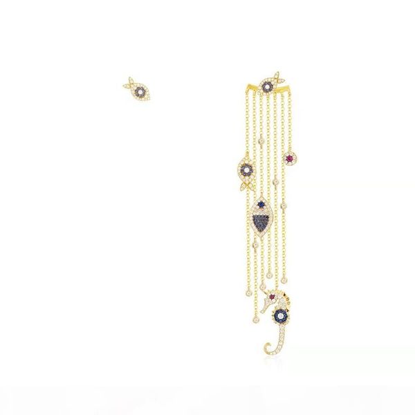 

europe and america pouplar women jewelry yellow gold plated cz seahorsefish long tassels earrings for girls women nice gift for friends, Golden;silver