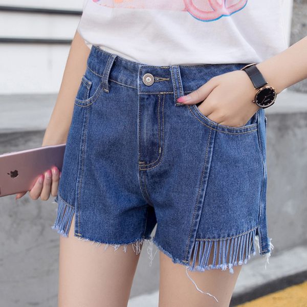 

tassel shorts female 2020 korean version of personality fashion thin heat pants students clothes ladies shorts jeans woman, Blue