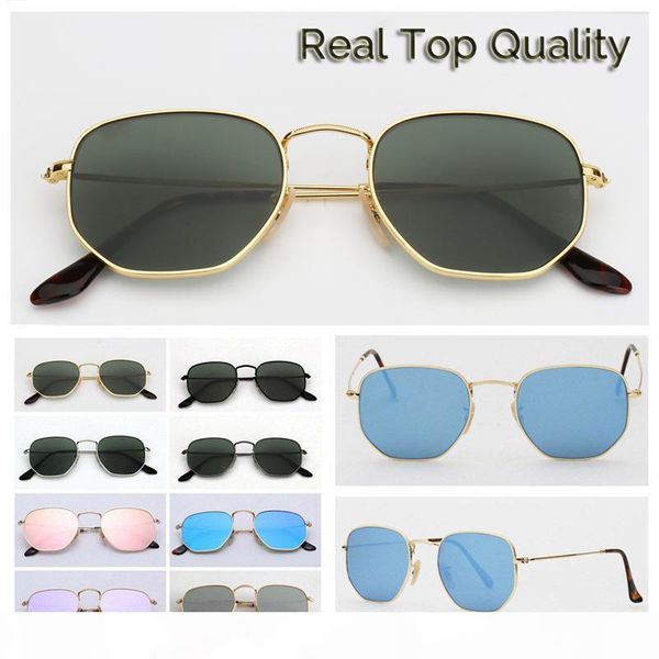 

womens sunglasses 3548 hexagonal metal sunglasses flat glass lenses 11 colors with box and packages everything, White;black
