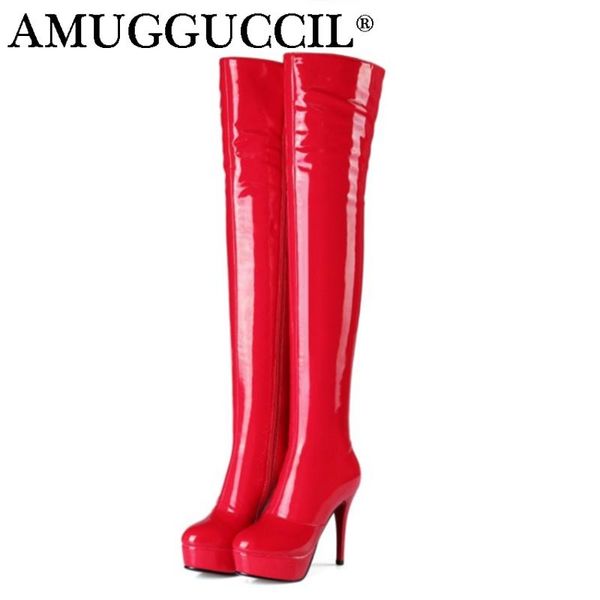

plus big size 33-45 black red apricot zip high heel platform over the knee thigh high autumn winter women boot x1641