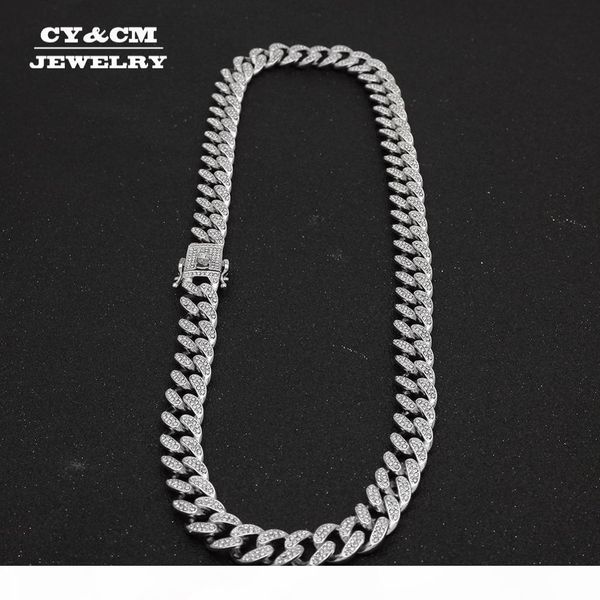 

13мм мужская кристалл кубинская link chain hip hop длинные ожерелья для мужчин золото серебро цвет тяжелое iced ожерелье choker bling ювелир, Silver