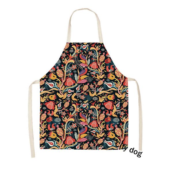 

1pcs kitchen cooking apron geometric leaf bird flower home sleeveless cotton linen aprons for men women baking accessories decor