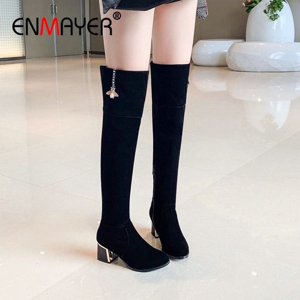 

boots enmayer 2021 womens basic flock over-the-knee short plush stretch fabric winter shoes women size 34-43, Black