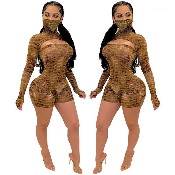 

комбинезоны sexy крокодиловой кожи printed выдалбливают с длинным рукавом rompers мода женская одежда женская осень дизайнер, Black;white