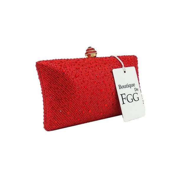 

designer-dazzling red ruby crystal women evening clutch box hand bag metal bridal rhinestones shoulder handbag wedding clutches purse