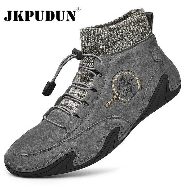 

vintage men boots suede leather western ankle boots men warm fur winter snow casual shoes sneakers cowboy botas jkpudun, Black