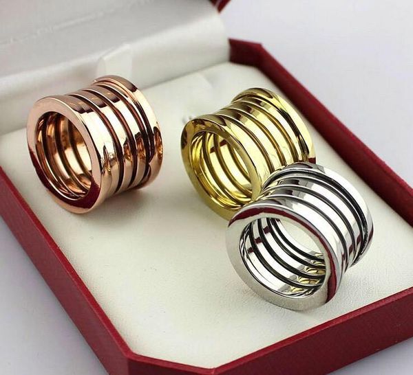 

size5 to11 fashion wide titanium stainless steel elastic multiwall 5 layer rings women/men yellow gold/rose gold/silver metal colors jewelry, Golden;silver