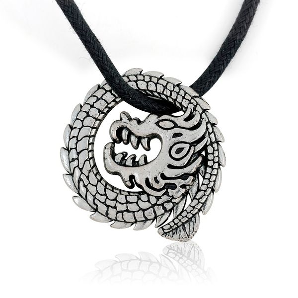 

punk rock style vintage dragon pendant charm men adjustable black braided leather necklace, Silver