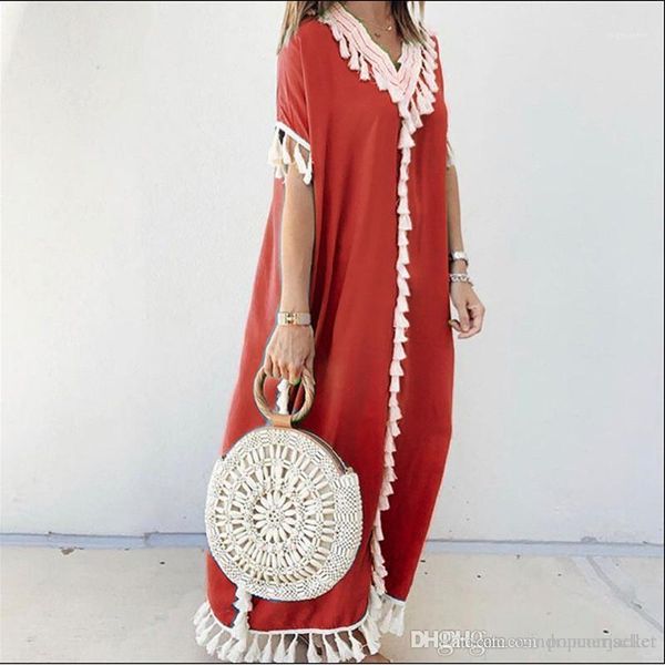 

dresse spring summer v neck bohemian fringe column dresses large size women casual clothing fashion women designer, Black;gray