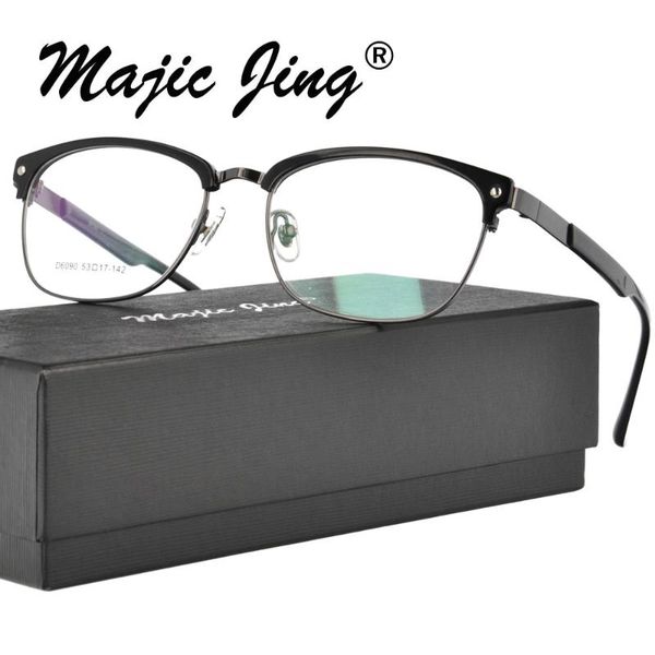 

magic jing tr90 and stainless steel rx optical frames myopia eyewear eyeglasses prescription spectacles for men d6090, Black