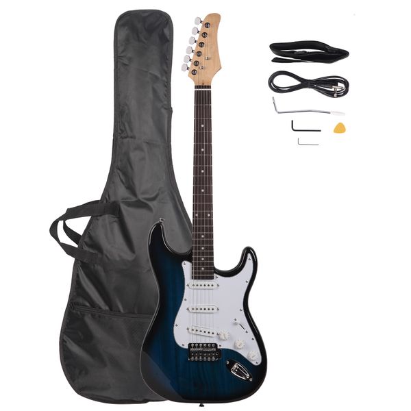 

electric guitar blue with bag case cable strap picks rosewood fingerboard for beginners ship from usa