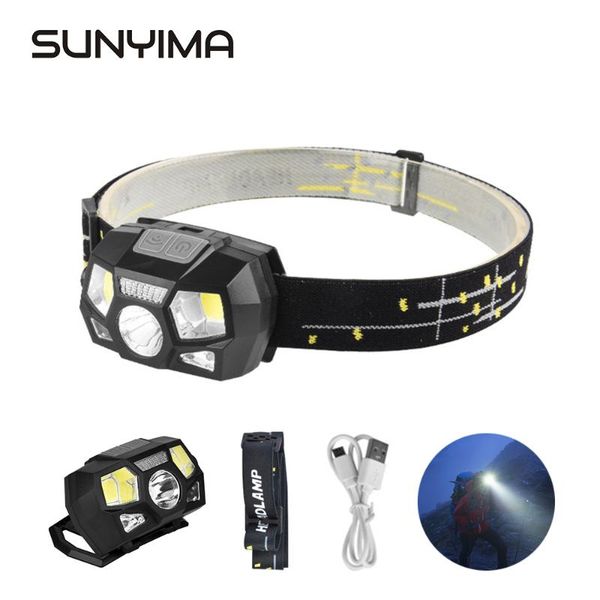 

sunyima outdoor portable headligh cob led headlamp usb rechargeable waterproof fishing headlights night lighting