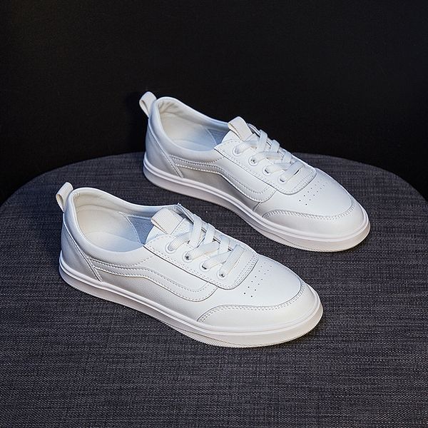 

little white shoes women's 2020 spring summer new genuine leather flat shoes woman fashion wild lace up student single, Black