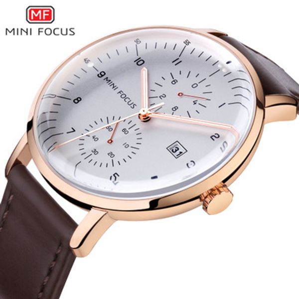 

mini focus brand watch business man watch japan core calendar night light waterproof two eyes 0052 g, Slivery;brown
