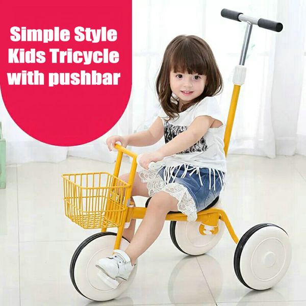 

kids trolley with adjustable back pushbar, 2 in 1 kids trike with silent wheel, 1-6ages high carbon steel frame baby tricycle