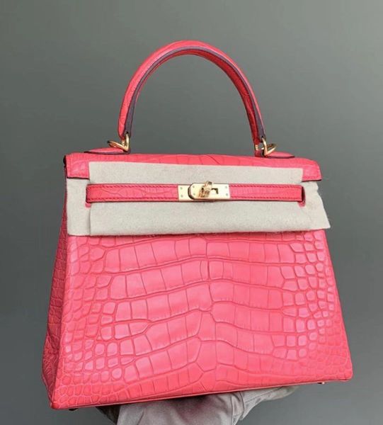 

factory wholesale pink matte crocodile keily 25cm,fully handmade wax thread,can make other size,many colors for chosen,fast delivery
