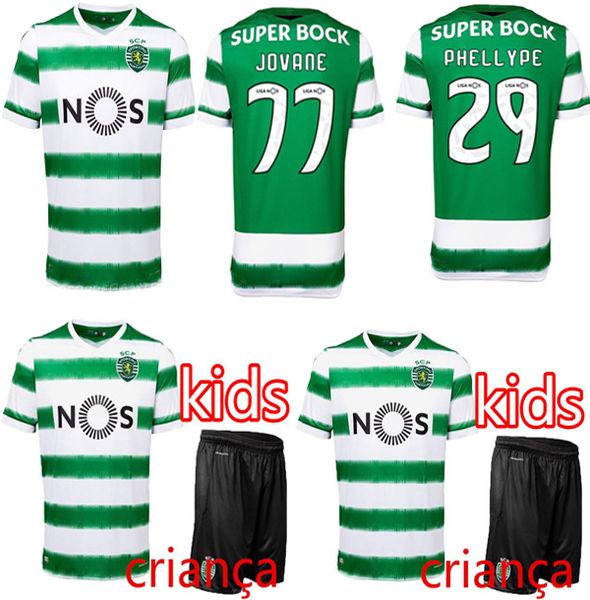 

kids kit sporting cp soccer jerseys phellype 2020 2021 sporting lisbon vietto football shirt coates acuna sporar jovane kids kit uniform, Black