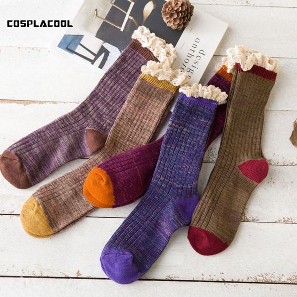 

cosplacool]japanese harajuku retro lady cotton crew socks candy color thick warm christmas socks calcetines mujer, Black;white