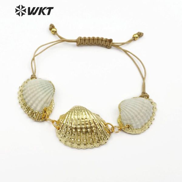 

wt-b440 wkt natural scallop shell bracelet bonemia style white shell with gold rimmed handmade lady bracelet jewelry, Golden;silver
