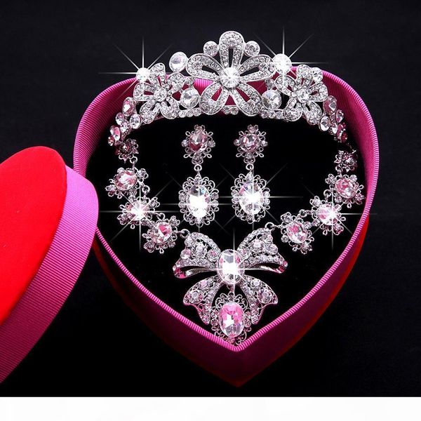 

bridal jewelry necklace earrings three-piece dress korean wedding jewelry wedding crown headdress yarn accessories jce050, Slivery;golden