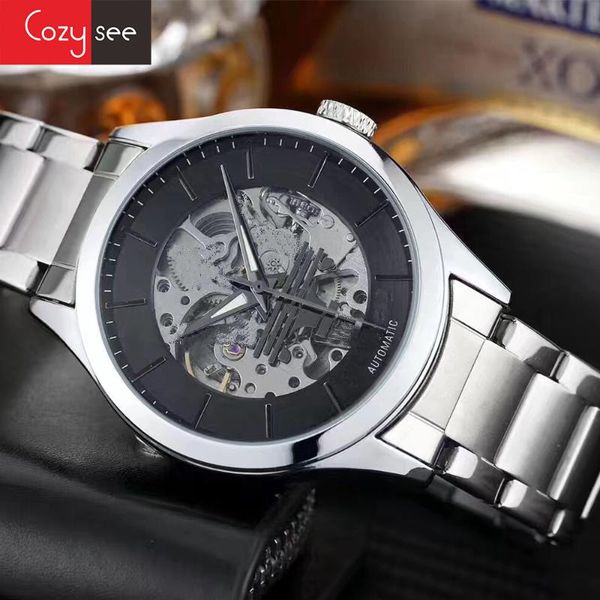 

cozysee mas01 fashion quartz watch for business mens gift watch with steel wristband, Slivery;brown