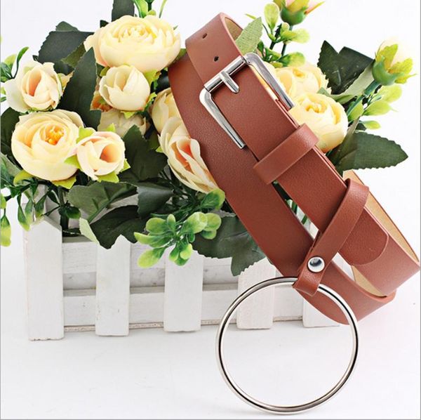 

2020 new trend wild port wind pu small belt round hanging ring ladies pin buckle female belt fine pendant, Black;brown
