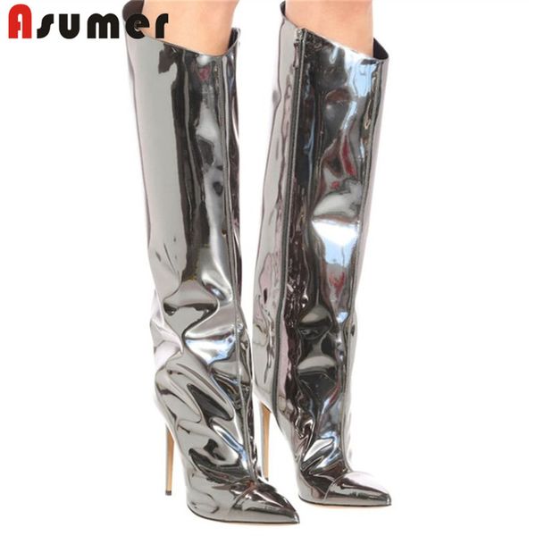 

boots asumer 2021 fashion knee high women european style brand heels party wedding shoes long woman, Black