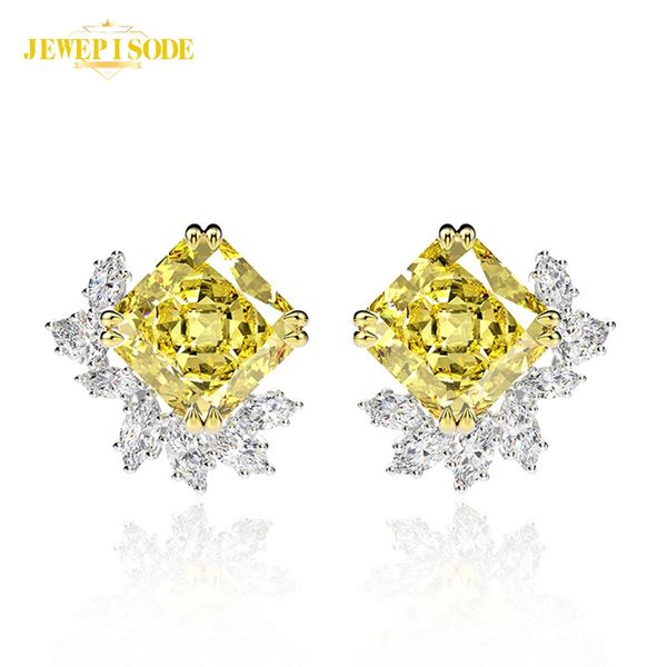 

stud jewepisode luxury pure 925 sterling silver 10mm created moissanite citrine gemstone earrings women wholesale fine jewelry, Golden;silver