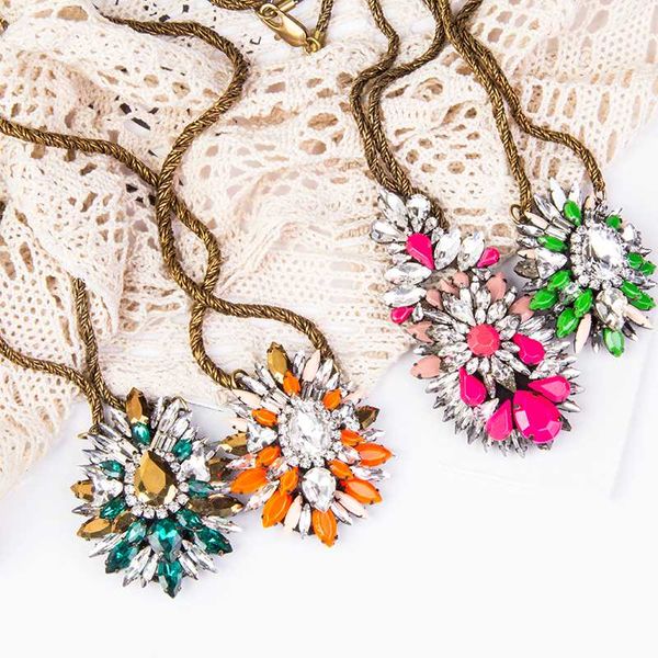 

european and american necklace shourouk style rainbow exaggerated necklace high-end jewelry factory direct, Silver