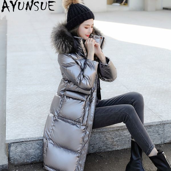 

women's down & parkas ayunsue real raccoon fur collar jacket white duck women coats fashion slim female winter casaco zjt284, Black