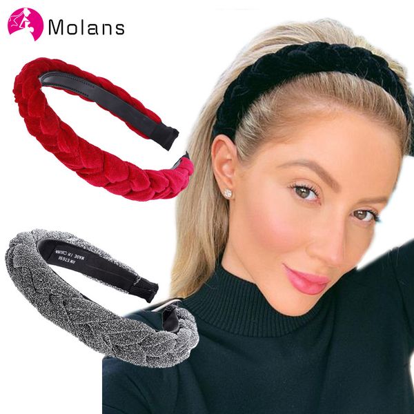 

molans hair accessories wide shiny weaving hairbands braided headband hair hoop fashion hair bands bezel headdress, Silver