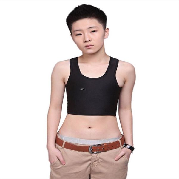 

tank lesbian tomboy casual buckle short chest breast binder tran body shaper vest mem, White