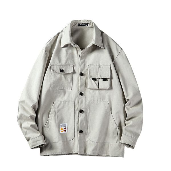 

men's jackets men japanese streetwear cargo pocket jacket plus size loose outdoor solid overalls coats autumn slim fit male, Black;brown