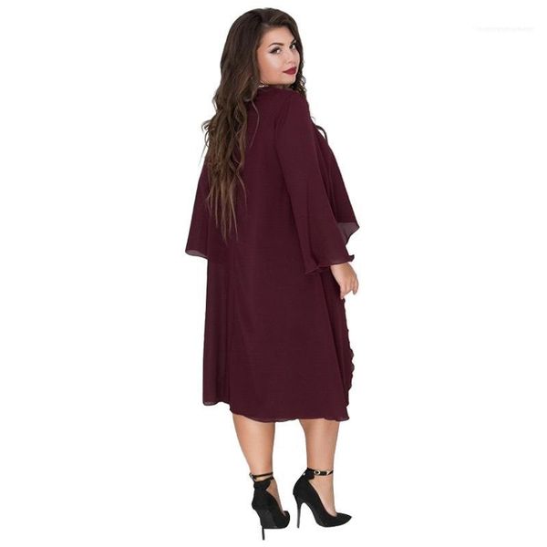 

crew neck ashymmetrical batwing clothing polyester chiffon casual loose apparel 6xl womens summer designer fashion dress, Black;gray