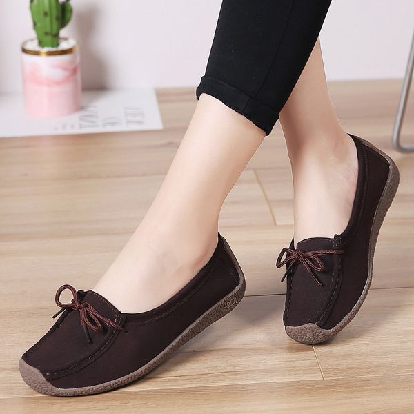 

women's lace up genuine leather oxfords for women casual shallow solid loafers autumn sewing sports shoes woman lazy footwear, Black