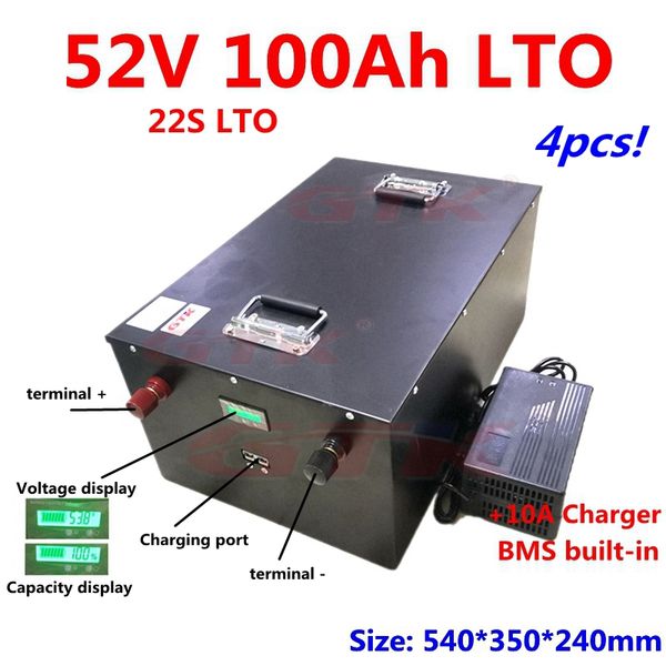 

4pcs lithium titanate battery 22s 52v 80ah 100ah lto battery pack bms 22s for car motorcycle solay system+10a charger
