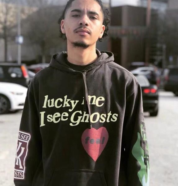 

mens clothing hoodies "lucky me i see ghosts" print hoodie sweatshirts mens women designer hoodies pullover autumn winte, Black