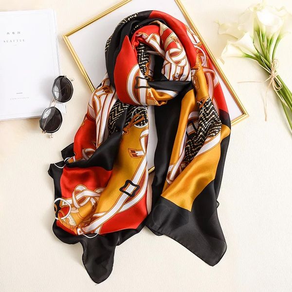 

scarves 2021 spring and summer women fashion print silk scarf lady superior quality shawl female beach headband muffler, Blue;gray