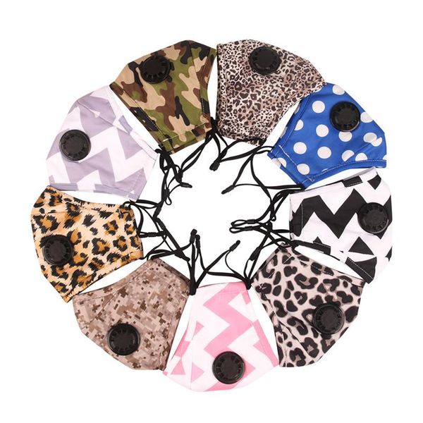 

pm2.5 filter face masks cotton dustproof mask with breathing valve leopard camouflage anti-smog washable face mouth cover dha934