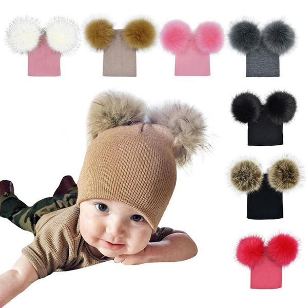 

infant baby girls boys crochet knit winter warm faux fur ball hat beanie cap newborn pgraphy props august 13, Yellow