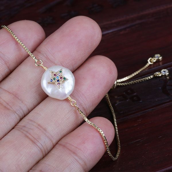 

link, chain rainbow mix cz tiny star charm freshwater pearl bead charms dainty gold thin link bracelets for women wedding birthday gift, Black