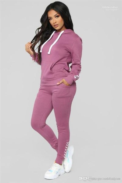 

casual loose long sleeve female apparel women designer pure color tracksuits fashion spring autumn hooded ladies 2pc set, Gray