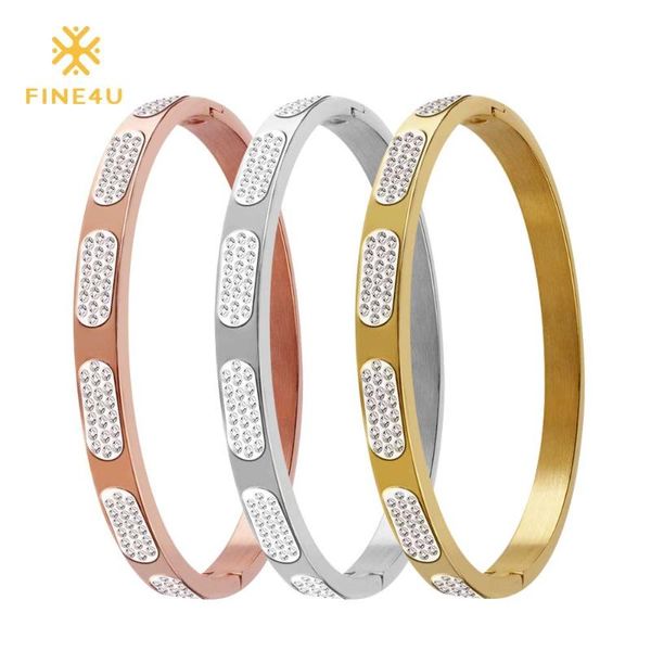

fine4u b097 cubic zirconia for women 316l stainless steel bracelets & bangles bridal wedding jewelry, Black