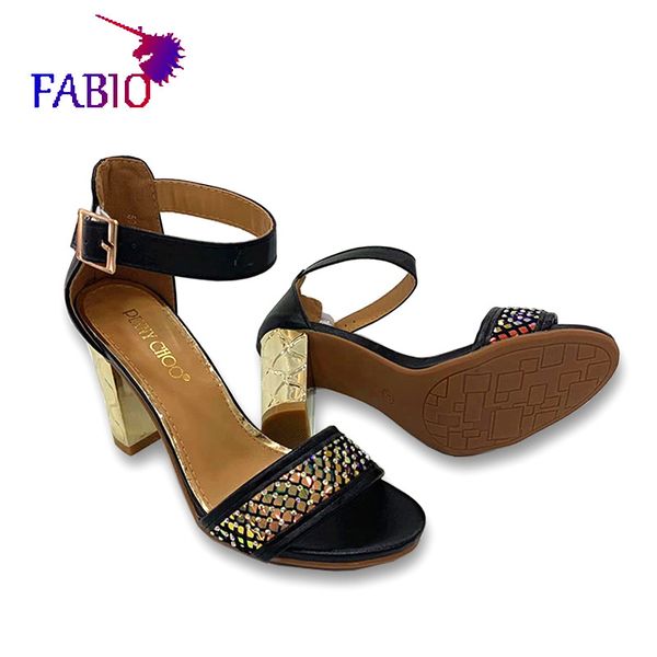 

women's sandals with sequined high heels and buttons for african ladies woman shoes lady shoes, Black