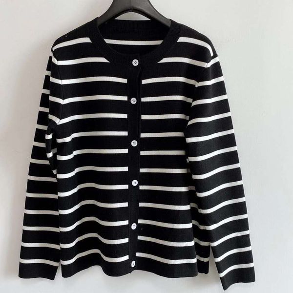 

820 2020 autumn brand same style regular long sleeve crew neck kint sweater cardigan black striped women clothes, White;black